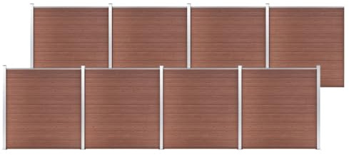 Mokuyary trädgårdsstaket, WPC 1391 x 186 cm, brunt, WPC, trädgårdsstaket med fasade staketelement, vindskydd, lamellstaket, sned legering