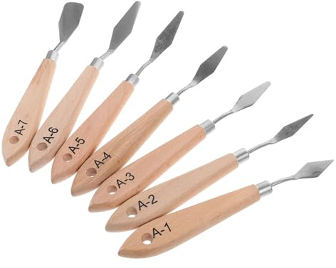 SMASOLO Set 7 Spatole per Pittura a Olio Manico in Legno Ergonomico Raschietti per Miscelare Colori e Pigmenti Strumenti per Pittori e Artisti su Tela Portatili e Facili da Pulire