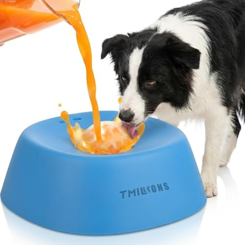 Comedero Lento antiderrames para Perros con Bola de Bloqueo de Seguridad, Base Pesada Antideslizante, 180 ml (3/4 Taza), Cuenco líquido para Yogur, Caldo y puré, enriquecimiento y alimentación (Azul)