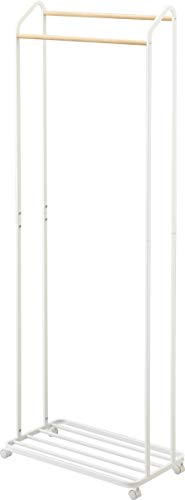 YAMAZAKI 3516 TOWER Coat Rack with Wheels, white, Steel/Wood, 67 x 35 x 172.5 cm