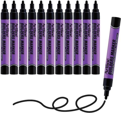 Artline Builders Markers | Professional Series | Thick Opaque Paint Ink Won't Fade | UV Resistant | EKPR-BDM | 2.3mm Bullet Tip | Pack of 12 | Black