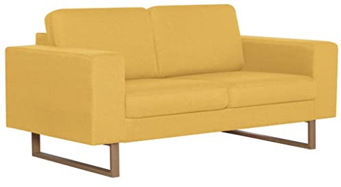 vidaXL Sofa 2-Sitzer mit Rückenkissen Sitzkissen Zweisitzer Loungesofa Polstersofa Lounge Stoffsofa Sitzmöbel Wohnzimmer Stoff Holzrahmen Gelb