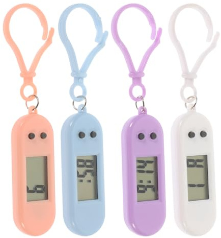 Hemobllo 4pcs Digital Pocket Watch Keychain for Students - Mini Portable Backpack Clock with Lanyard - Kids Silent Exam Timer & Keychain Watch for School