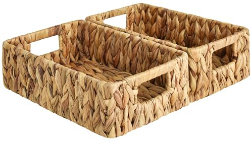 StorageWorks Water Hyacinth Baskets, Small Wicker Baskets for Organizing in Living Room and Shelf, 2-Pack
