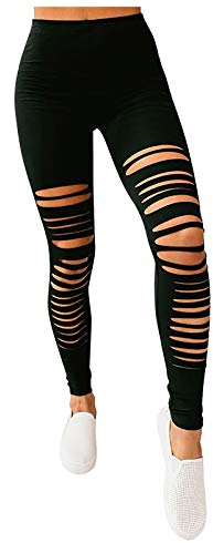 yiouyisheng Leggings Damen Zerrissen Gothic Punk Leggings Damen High Waist Slim Fit Jeggings Yoga Leggings Damen Fitnesshose Sportleggings Stretch Yogahose Streetwear