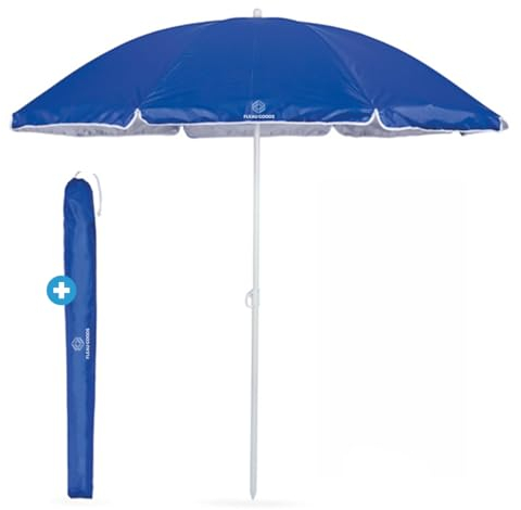 Fleau Goods Parasol de plage – Réglable – Protection UV – Résistant à l'eau – à mât – de jardin (avec sac de transport)