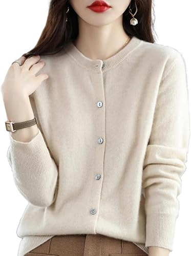 Newdvmmss Long Sleeves, Soft and Hot Knit, Round Neck Knitted Cardigan Coat(Beige,XL)