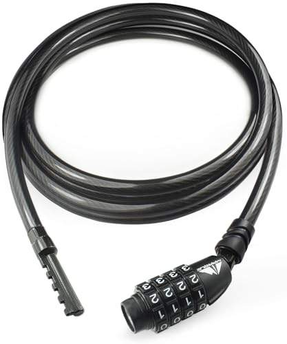 MARQUE Straight Combination Bike Lock Cable - 3/8 inch (5FT, 10FT, 15FT, 25FT) Resettable Combination Lock, Anti-Theft Security Cable for Bicycles, Kayaks, Paddle Boards and Outdoor Gear (10 FT)