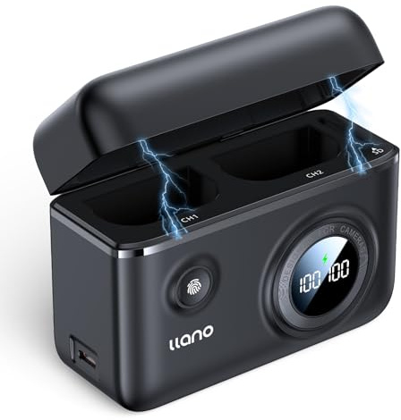 llano LP-E6NH LP-E6P Caricatore rapido doppio USB-C 18W compatibile con Canon EOS R5, R6 Mark II, 5D 6D 7D Mark II III IV, 5Ds, 60D, 70D, 80D, 90D, Smart Digital Display, copertura a scatto magnetico