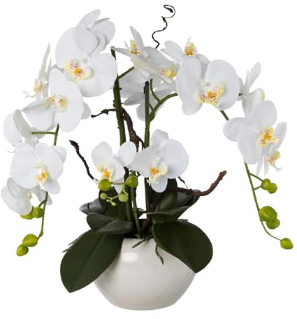 Gasper künstliche Orchidee REAL Touch H. 46cm weiß in weißem Keramiktopf