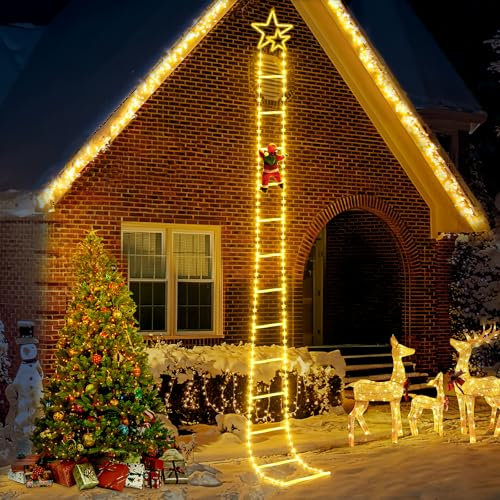 3.0M Luci per Scale Decorative Natalizie a LED, Luci Decorative Natalizie con Babbo Natale, 8 Modalità e Funzioni Timer, Adatto per Esterni, Giardino, Tetto, Balcone, Finestre, Bianco Caldo