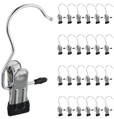 Relaxdays Grucce Appendi Stivali, Set 25 Appendini Portastivali in Ferro con Clip, Mollette Gommate, Ganci 360°, Argento