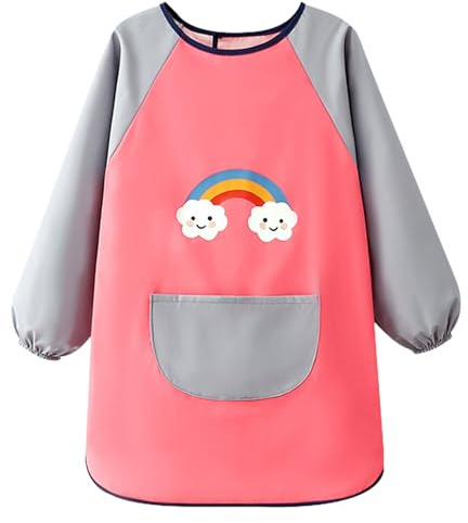 Mecmbj bata pintura niños, delantal pintura de manga larga para niños de 6 a 12 años, bata impermeable infantil para niños y niñas, batas pintura para escuela, pintura, actividades (rosa grisáceo)