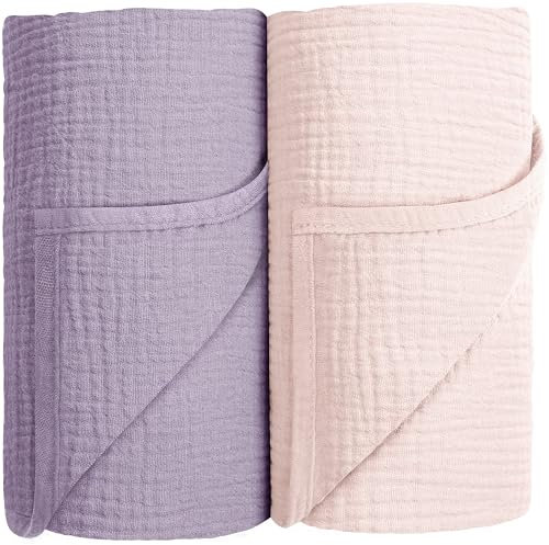 Susurration Baby Pucktuch Musselin Decke 100% Baumwolle Dünne Atmungsaktive Babydecke Baby Swaddle Decke Tücher für Junge und Mädchen 2 Stück 100x100cm (rosa)
