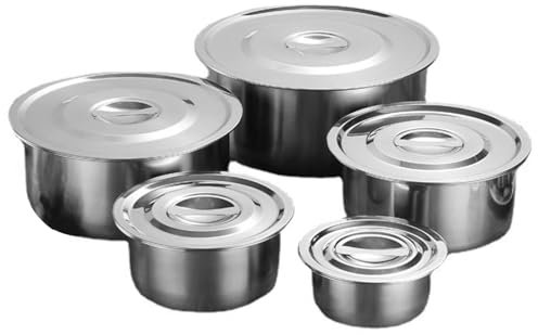 Zjyufy 5pcs Stainless Steel Stock Pot Set Stackable Stockpot Stainless Steel Multipurpose Stock Pot Set with Lids for Home Kitchen Ourdoor Camping Induction Gas Stove Friendly