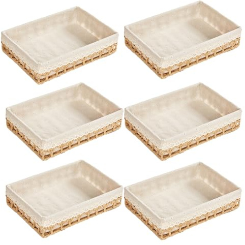 Flätad korg 1 st 35 x 25 x 8 cm rektangulär rotting korg tempel dekorativ korg stapelbar vattenhyacint organisering korgar makramélåda för presentkorg brödkorg snacks förvaring (11#)