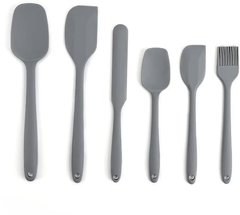 StirrEdge Silicone Spatula Set - Non-Stick and Heat Resistant Cooking Utensils Set - Premium BPA-Free Spatulas for Cooking - Food Grade Kitchen Utensils for Baking, Frying and Mixing (6, Grey)