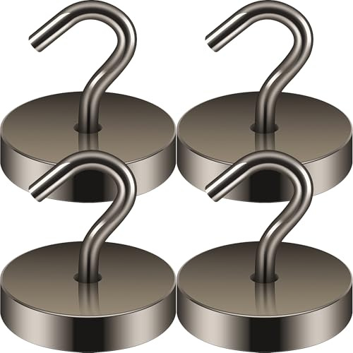 Neosmuk Ganchos magnéticos, 40 kg, extra fuertes, ganchos magnéticos para camping, taller, taquilla, percheros con imán de neodimio para exteriores y accesorios de crucero, gris, paquete de 4