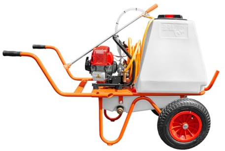 Bricoferr Carretilla sulfatadora de 2 Ruedas 31,5cc 100L con Manguera de 10 Metros y Lanza de 90 cm
