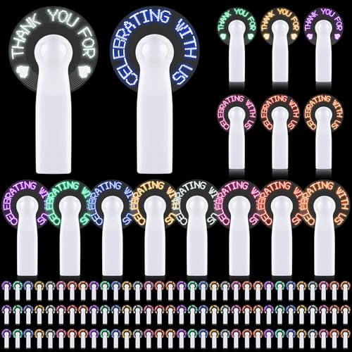 96 Pcs Mini Portable Handheld Fans Bulk For Guest LED Battery Powerful Fan Small Personal Fans Thank You For Celebrating With Us Gifts for Summer Beach Wedding Baby Shower Party Favors (96, White)