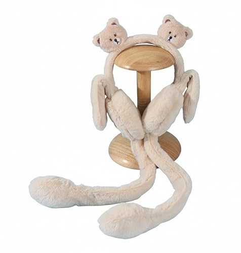 Zac's Alter Ego Cute Teddy Bear Earmuffs with Moving Flapping Ears, Plush Winter Ear Warmers with Squeeze Tail Mechanism