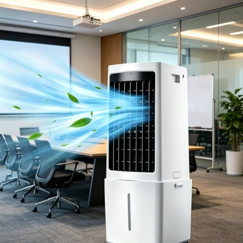 Raffrescatore d'aria 3-in-1 con serbatoio da 12L, telecomando, 3 velocità, timer 12h e siberini; adatto per casa, patio, garage, ristoranti e spazi esterni