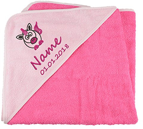 Nashville print factory Baby Kapuzentuch Handtuch Badetuch Bestickt mit Name und Motiv (Pink/Light Pink (Pink/Rosa))