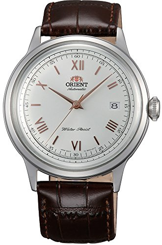 Orient Automatik Herren Armbanduhr aus Edelstahl und Leder in der Farbe Silber-Braun-Roségold 41mm, Wasserdichtigkeit: 3Bar, FAC00008W0