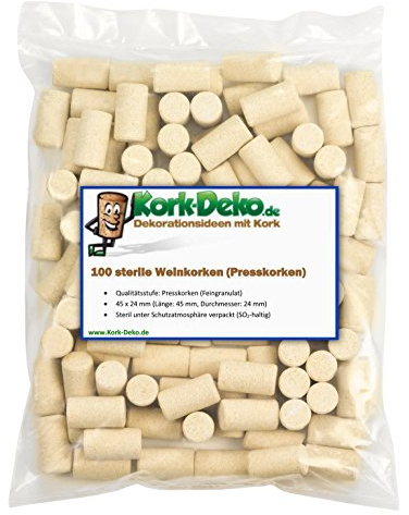 Sterile Wein-Korken 45x24 mm | 3 Qualitätsstufen zur Auswahl: Naturkorken/Presskorken/kolmatierte Korken | Flaschen-Verschluss Zum Verschließen von Weinflaschen.