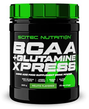 Scitec Nutrition BCAA + Glutamine Xpress - Essentielle Aminosäurenmischung - mit 5g 2:1:1 BCAAs - 5g Glutamin - angereichert mit Taurin, 300 g, Mojito