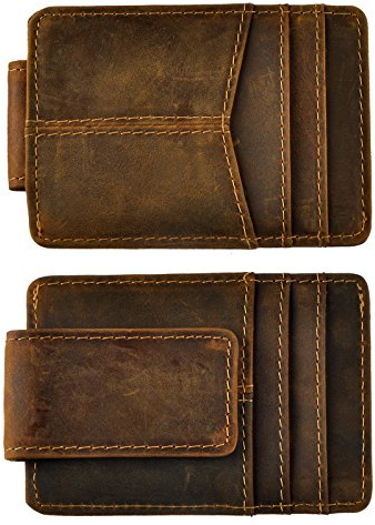 Le’aokuu Herren Echtes Leder Geldbörse Dollar Clip Kreditkartenetui Kreditkartenetui Schlanke Handliche Brieftasche 1017 (A RFID Dunke Braun)