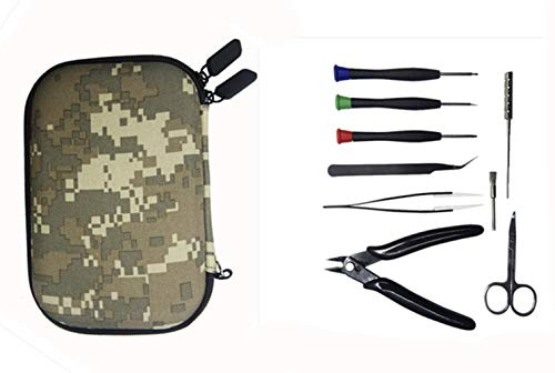 RUILUL Kit de herramientas 9 en 1 para cigarrillos electrónicos RBA RTA RDA con una bolsa de camuflaje con cremallera sin nicotina (camuflaje)