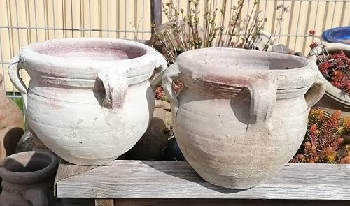 2-er Set Rustikale Blumentöpfe echt Terrakotta ø 20 cm, Blumenkübel für Garten und Wohnung Terracotta Blumen Schale Pflanztopf