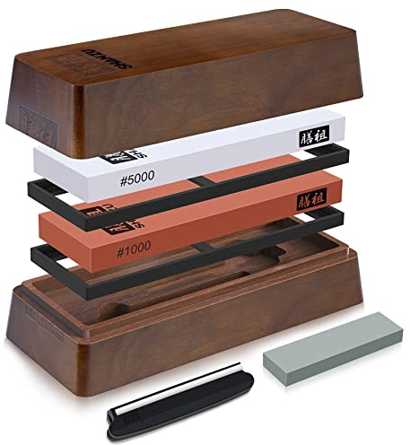 Sharpening Stone with Storage Box,SHAN ZU Whetstone Set Knife Sharpening Stone 2 Pieces Grit #1000/5000 Knife Stone with Non-Slip Base & Angle Guide,Whetstone for The Sharpening Knives