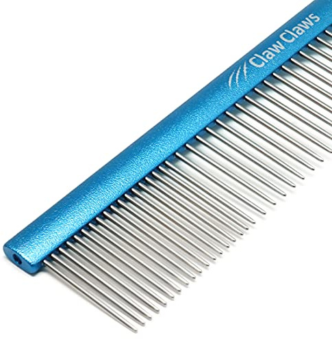 Claw Claws Greyhound Comb with Oval Handle for Dogs and Cats, Removing and Shedding Matted, Tangled Hair, Metal Comb with Stainless Steel Pins, Detangling Grooming Tool (9.8 Blue-20% fine pins)