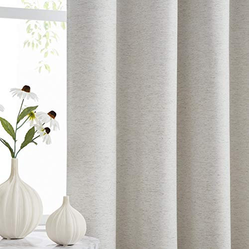Ivory Blackout Curtains for Bedroom Living Room 52 x 72 Inch Drop Natural Beige Linen Look Blackout Curtain Set with White Coating Solid Thermal Insulated Energy Saving Eyelet Curtain Drapes 2 Panels