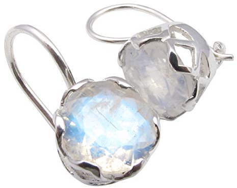 SilverStarJewel Ohrringe aus massivem 925er Sterlingsilber mit Regenbogen-Mondstein, 18 mm