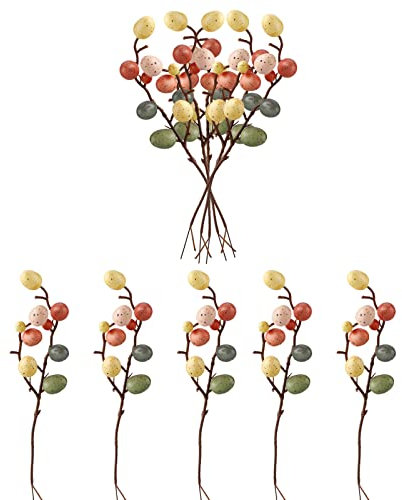 QYLJZB 10-pack konstgjord påskgren med färgglada ägg, påsk kreativa blomsterarrangemang ägg plektrum för vårfest hem vardagsrum vas dekor
