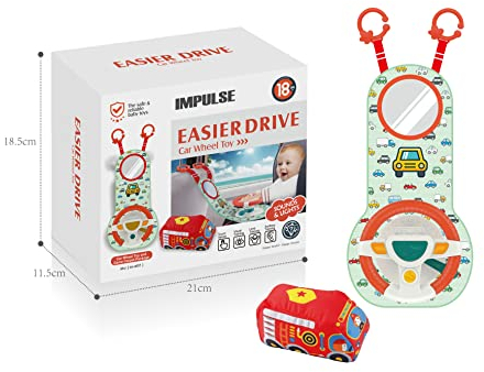 Impulse Activity Spiel & Spielboard fürs Auto Kinderlenkrad fürs Auto - Auto Spielzeug Baby Rücksitz Baby Spielzeug Autofahrt Babyreisebegleiter ab 0-18 Monate mit Ton Raschel Beschäftigung Autofahrt