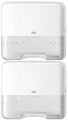 Tork Mini Spender für Zickzack und Lagenfalz Papierhandtücher 553100, Elevation Design - Kompakter H3 Handtuchspender für Falthandtücher zur Einzelblattentnahme, weiß (2 Stück)