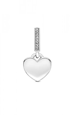 PANDORA Moments Gravierbares Herz Charm-Anhänger aus Sterling Silber mit Zirkonia, Kompatibel Moments Armbänder, 798761C01