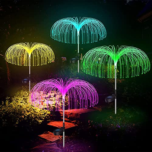 Solarleuchten für den Außenbereich, 4 Stück, solarbetriebene Weihnachtsdekoration, Gartenlichter, 7 Farbwechsel, wasserdichte Quallenlichter, Solar-Lichterkette, Gartendekoration für Weihnachten, Weg