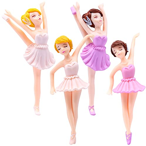 4pcs Ballet Girl Birthday Cake Decoration, Ballet Dancer Cake Topper, Ballerina Ornament Dancer Figure Ballet Dancer Cake Ornament for Party Birthday Wedding Decor