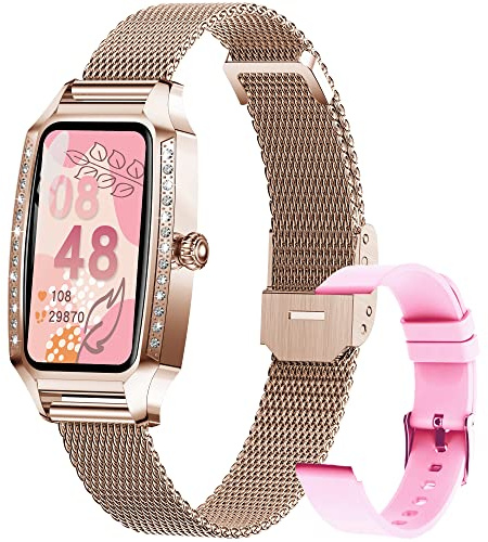 Smartwatch Donna Orologio Fitness Tracker con Cardiofrequenzimetro da Polso Contapassi Saturimetro (SpO2) Monitor del Sonno Notifiche Messaggi Quadranti Personalizzati per Android IOS (Oro)