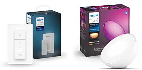 Philips Hue Dimmschalter Kabelloses Dimmen ohne Installation + White & Color Ambiance LED Tischleuchte Go