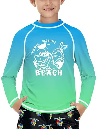 BesserBay UV-skjorta för barn, långa ärmar, rashguard, snabbtorkande UV badskjorta för pojkar 110–160, Strandgrön, 110 cm