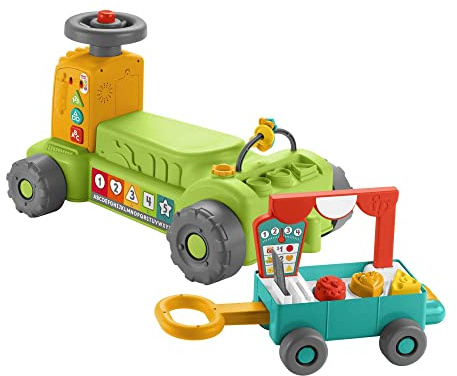 Fisher-Price Lernspaß 4-in-1 Markt-Traktor - Lernspielzeug zum Ausitzen und Hinterherziehen, mit Smart-Stages-Lerninhalten, zur Förderung der Feinmotorik, mehrsprachig, ab 9 Monaten/ 1 Jahr, HRG12