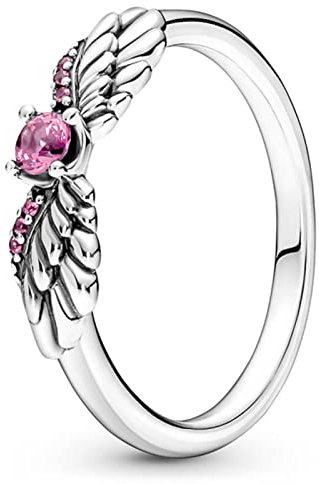 OKGD Damen-Ring Sterling-Silber 9,3 Violett Stiefmütterchen Blume Engelsflügel Feder Ewigkeit Herz mit Kristall