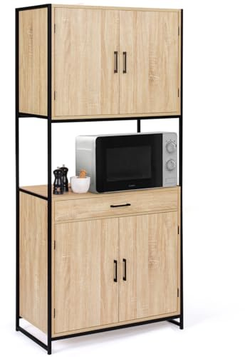 IDMarket - Buffet de Cuisine 80 CM Detroit Meuble 4 Portes Design Industriel + tiroir