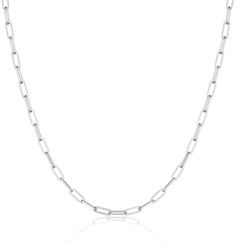MBW Simple Silver Paperclip Choker Necklace, 14K Gold/Silver Plated Plated Dainty Chain Necklaces for Women Trendy 16in Thin Minimalist Aesthetic Link Necklace Jewelry Necklace for Women